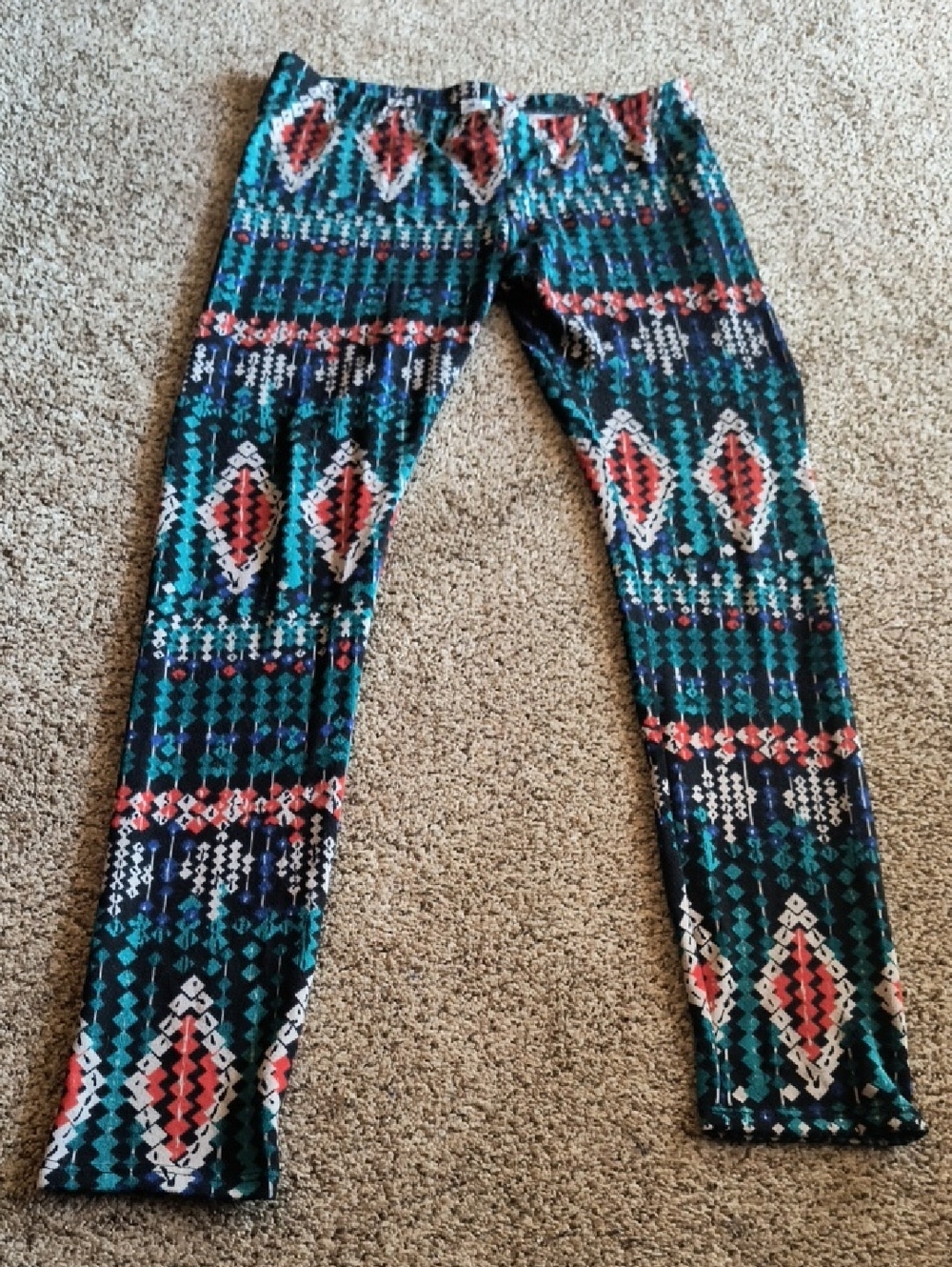Printed Geometric Leggings - Teal Multi